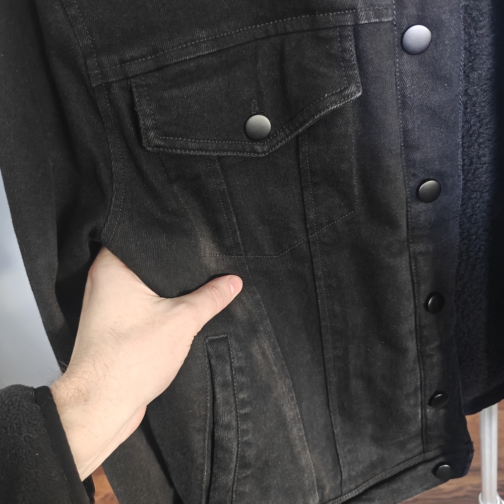 Men's Joe's Jeans Black Denim Shearling Jacket - Picture 5 of 7